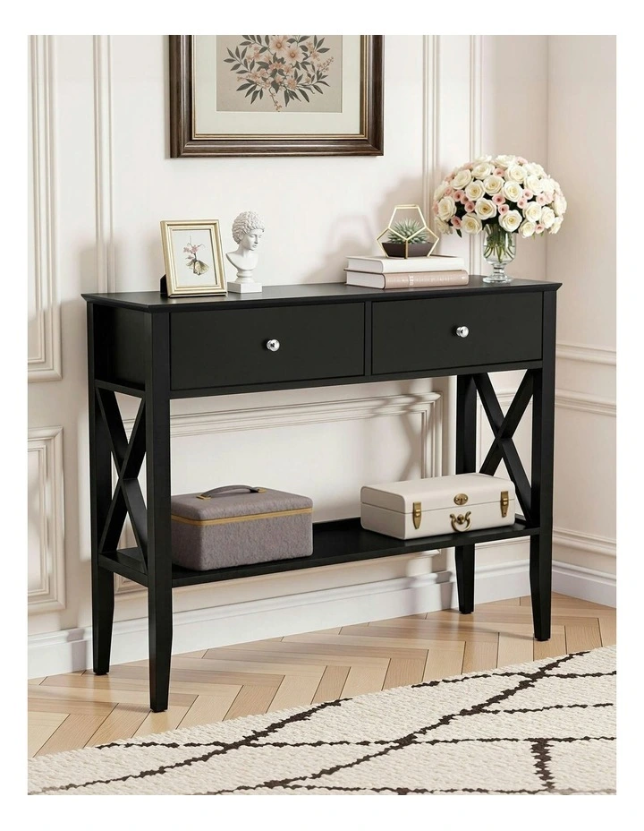 Console Table 2 Drawers 100cm in Black image 3