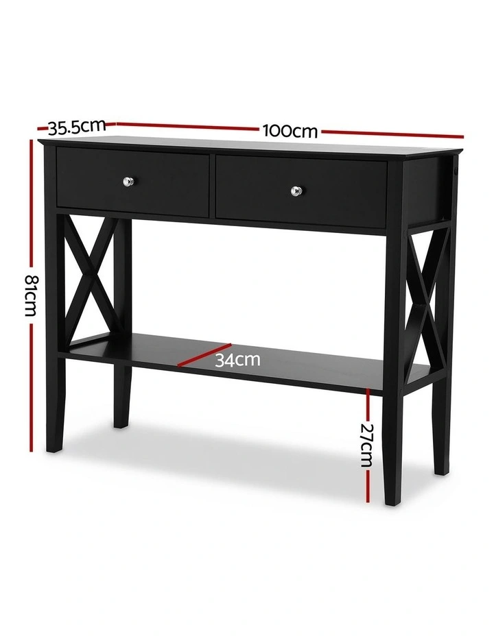 Console Table 2 Drawers 100cm in Black image 4
