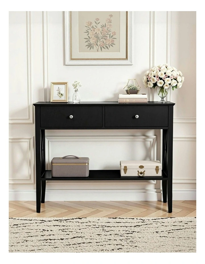 Console Table 2 Drawers 100cm in Black image 5