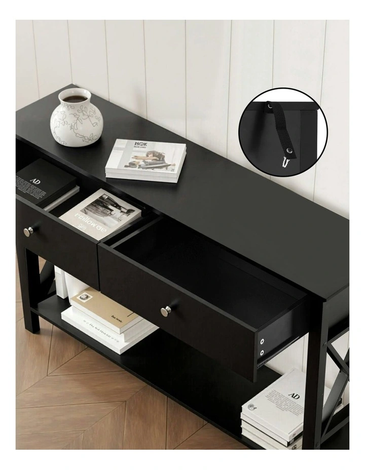 Console Table 2 Drawers 100cm in Black image 6