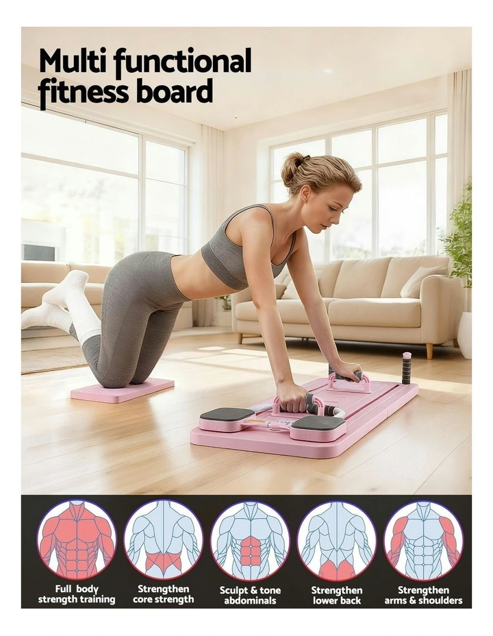 Pilates Reformer Abdominal Exercise Board Push Up Set Fitness in Pink image 6