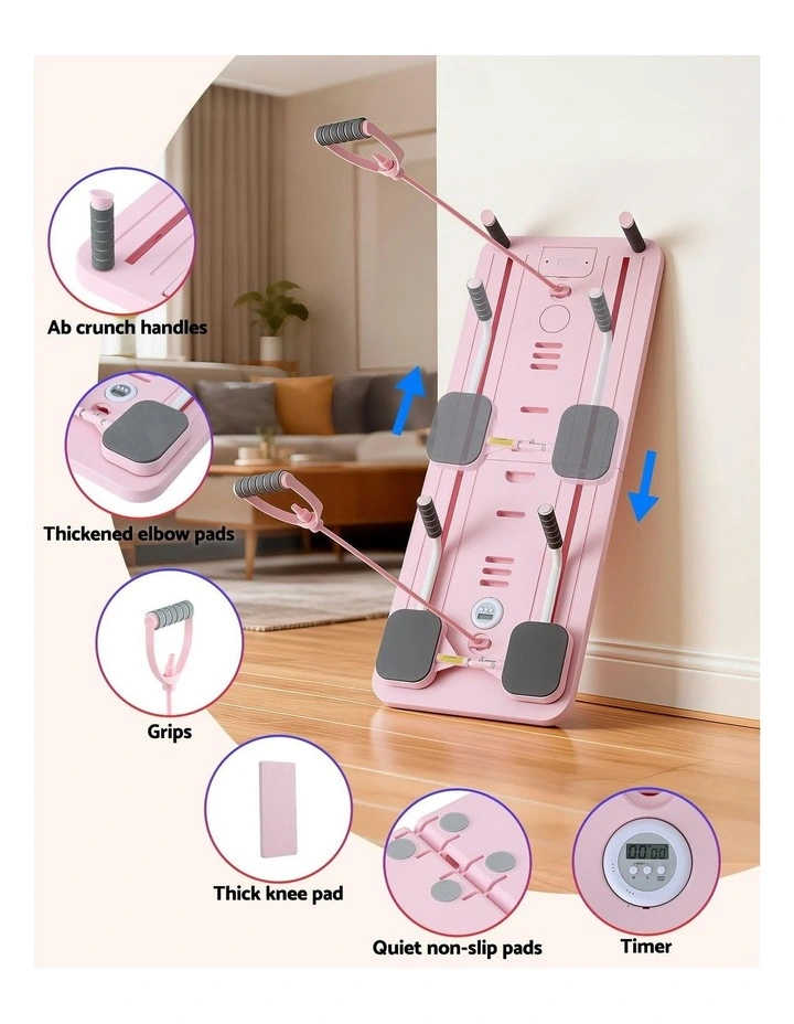 Pilates Reformer Abdominal Exercise Board Push Up Set Fitness in Pink image 7