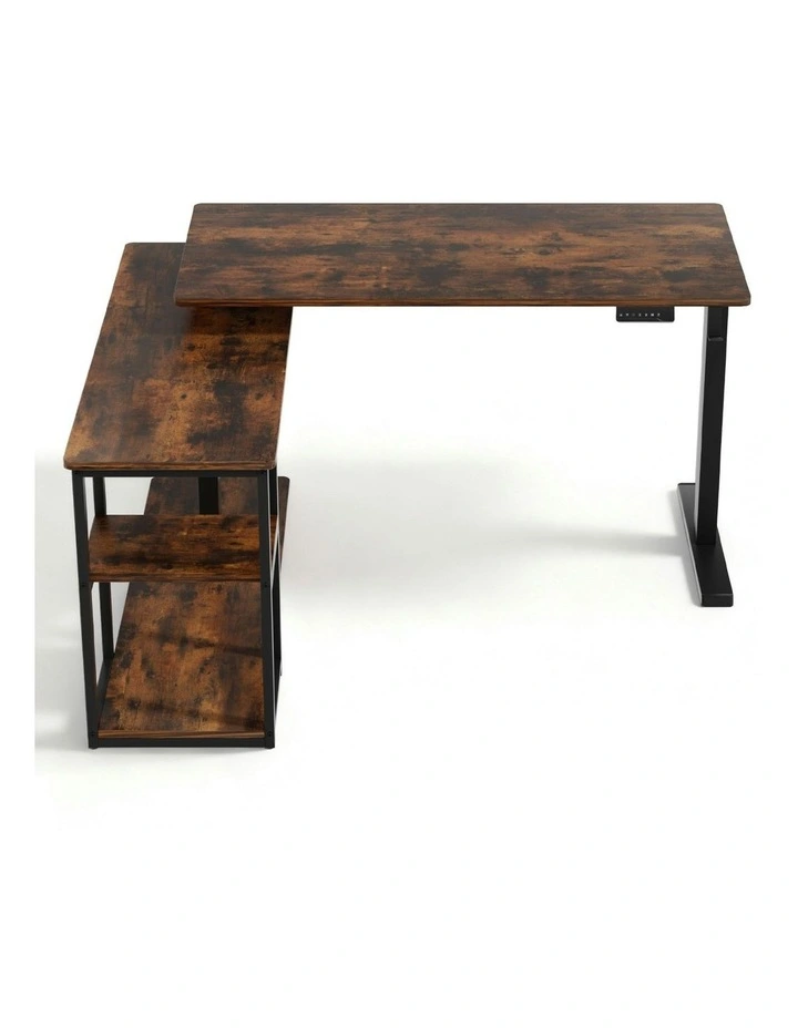 L Shaped Electric Standing Desk Adjustable Motorized 120CM in Rustic Brown image 2