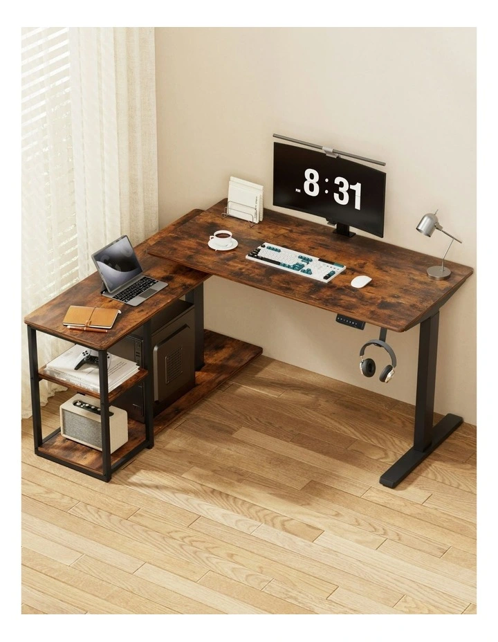 L Shaped Electric Standing Desk Adjustable Motorized 120CM in Rustic Brown image 3