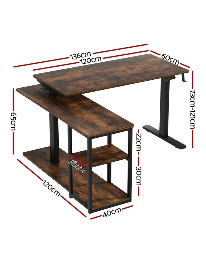 L Shaped Electric Standing Desk Adjustable Motorized 120CM in Rustic Brown image 4