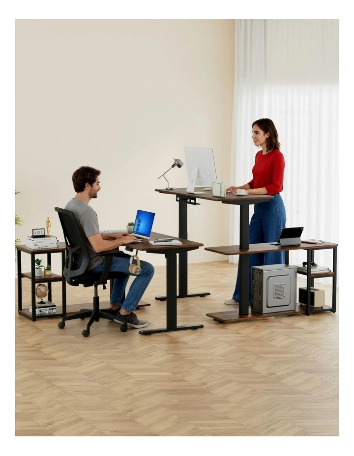 L Shaped Electric Standing Desk Adjustable Motorized 120CM in Rustic Brown image 6