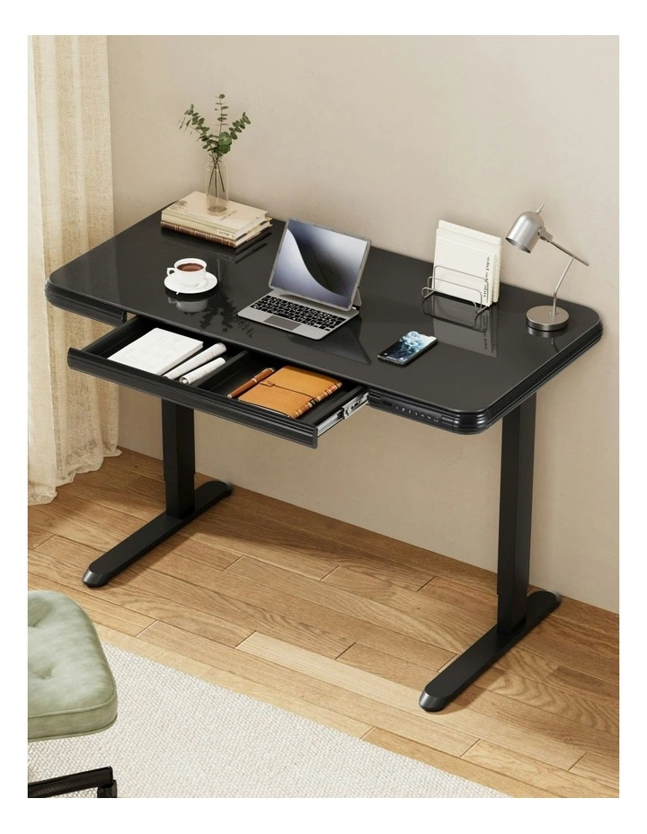Standing Desk Motorized Tempered Glass Top Electric 120CM in Black image 3