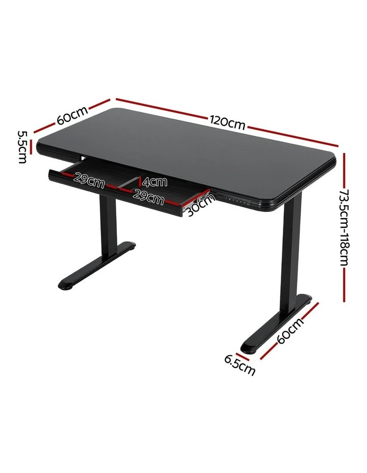Standing Desk Motorized Tempered Glass Top Electric 120CM in Black image 4