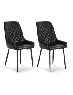 Retro PU Leather Cafe Accent Dining Chairs 2 Pieces in Black