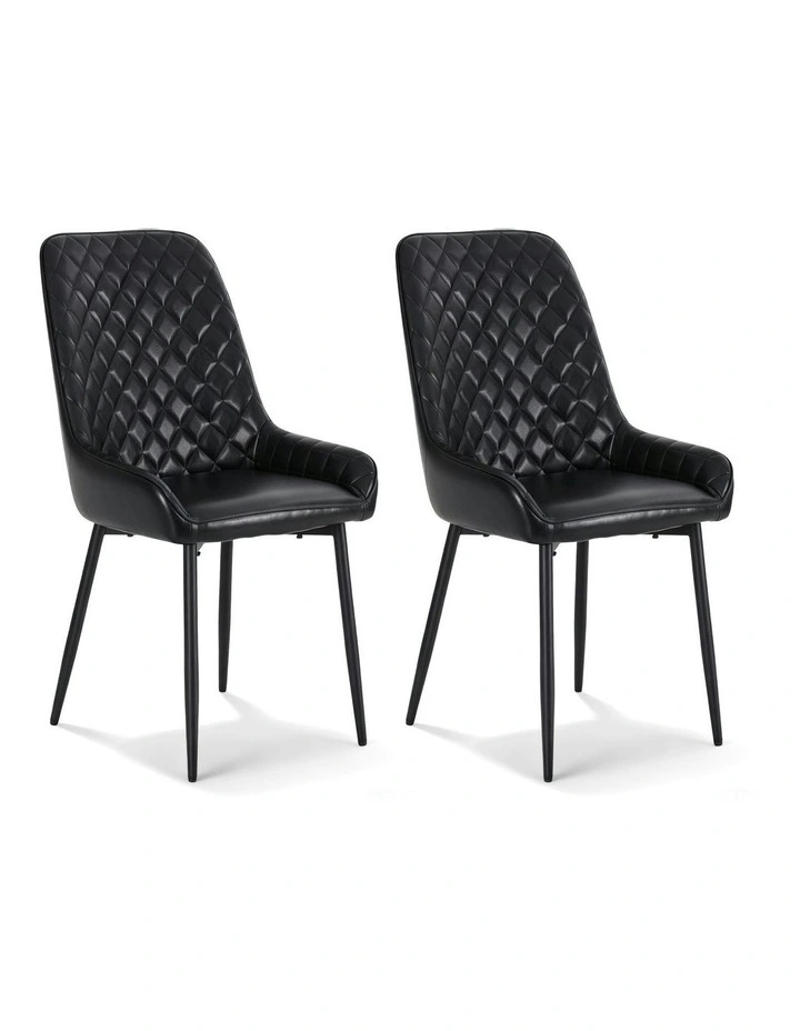 Retro PU Leather Cafe Accent Dining Chairs 2 Pieces in Black image 1