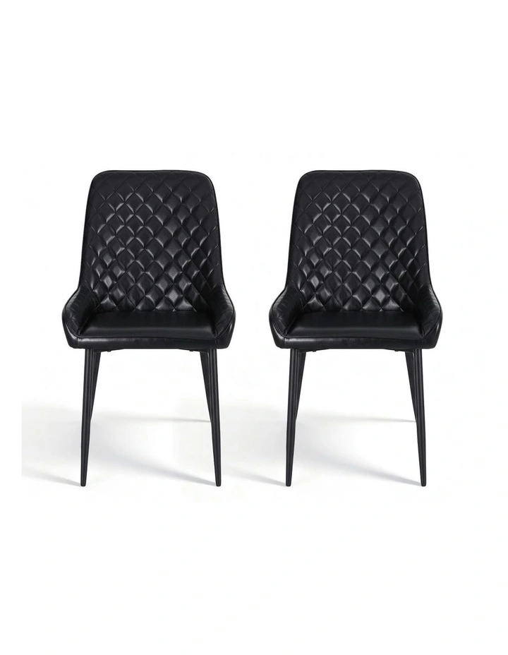 Retro PU Leather Cafe Accent Dining Chairs 2 Pieces in Black image 2
