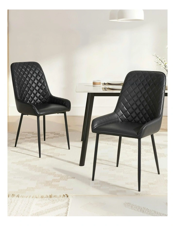 Retro PU Leather Cafe Accent Dining Chairs 2 Pieces in Black image 3