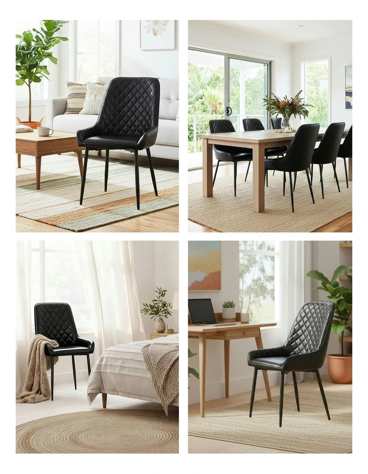 Retro PU Leather Cafe Accent Dining Chairs 2 Pieces in Black image 5