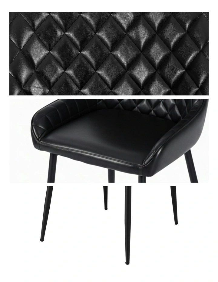Retro PU Leather Cafe Accent Dining Chairs 2 Pieces in Black image 6