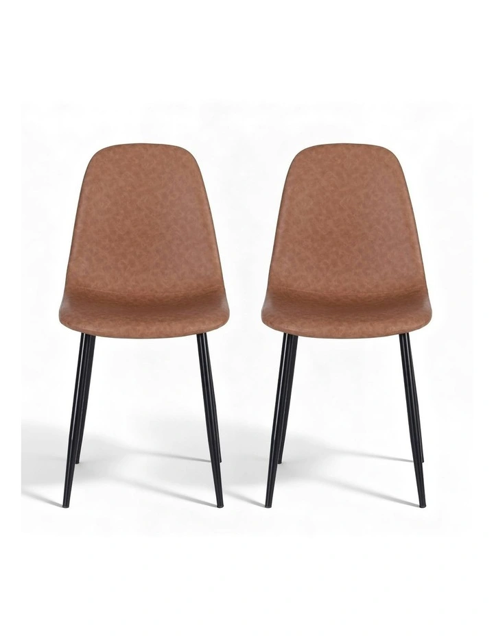 Retro PU Leather Cafe Accent Chair 2 Pieces in Brown image 2