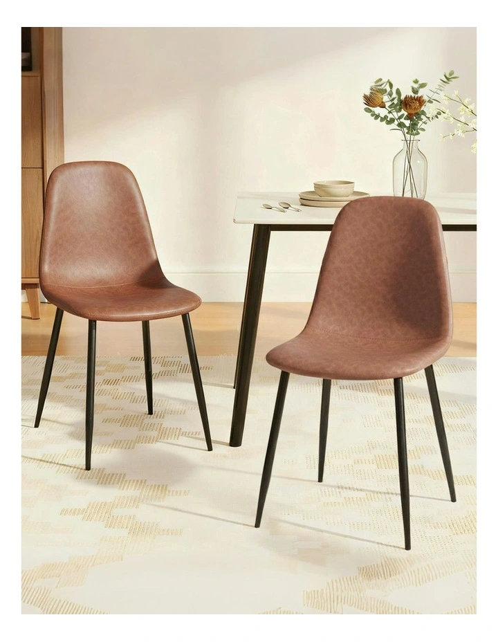 Retro PU Leather Cafe Accent Chair 2 Pieces in Brown image 3