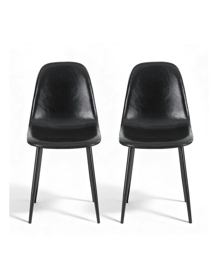 Retro PU Leather Cafe Accent Chair 2 Pieces in Black image 2
