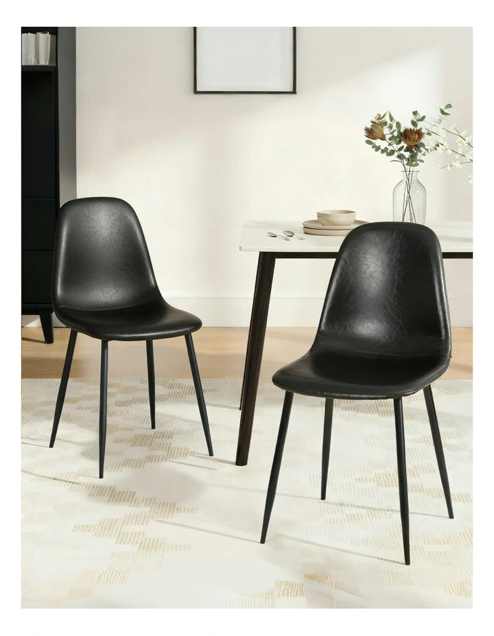 Retro PU Leather Cafe Accent Chair 2 Pieces in Black image 3