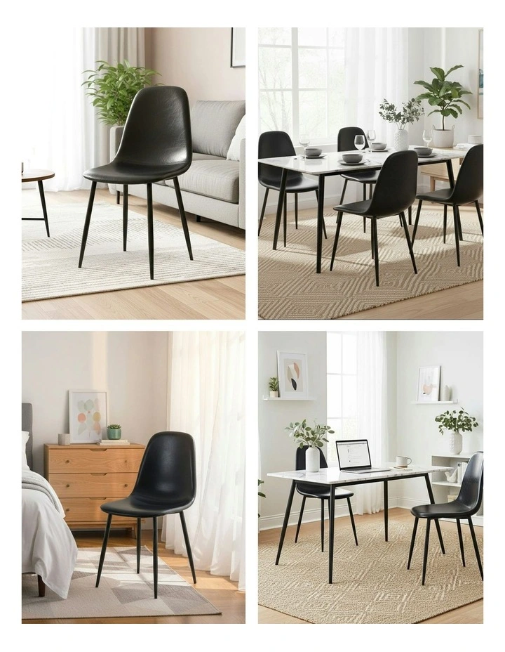 Retro PU Leather Cafe Accent Chair 2 Pieces in Black image 6