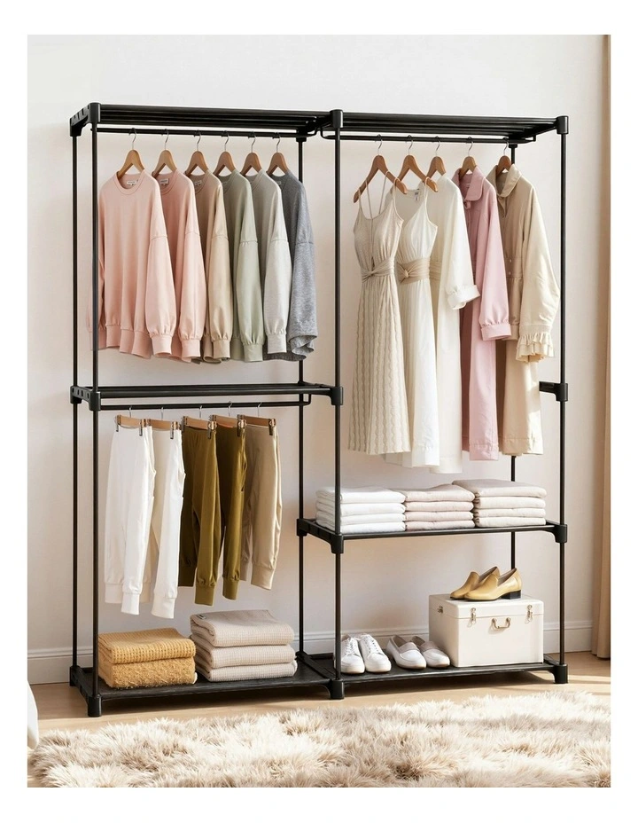 Wardrobe Clothes Rack Closet 181cm in Black image 3