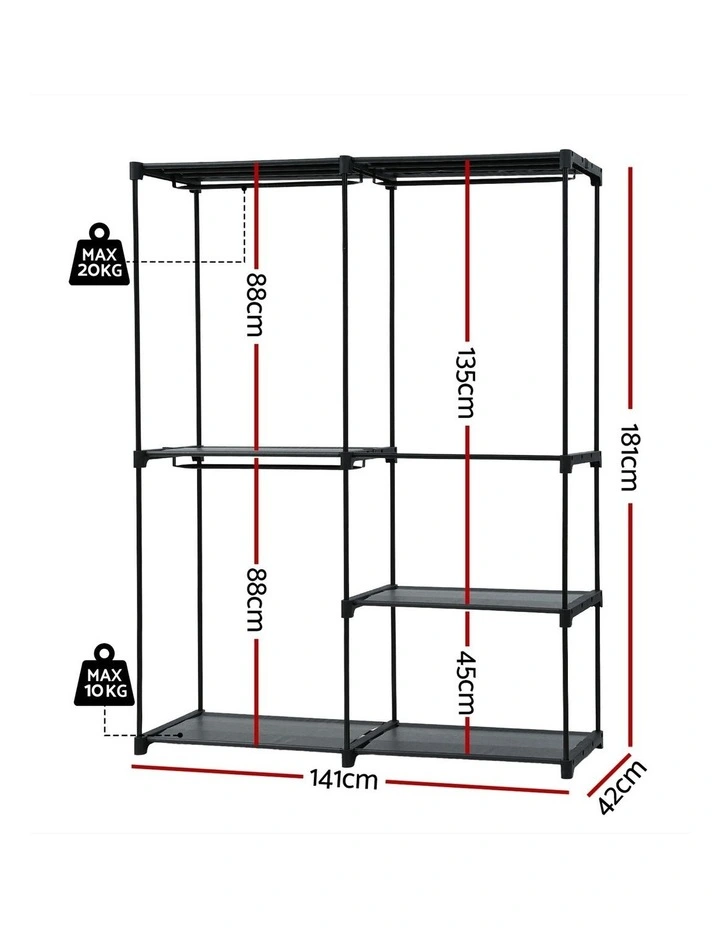 Wardrobe Clothes Rack Closet 181cm in Black image 4