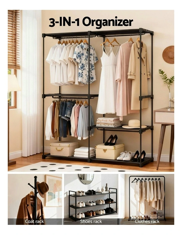 Wardrobe Clothes Rack Closet 181cm in Black image 5