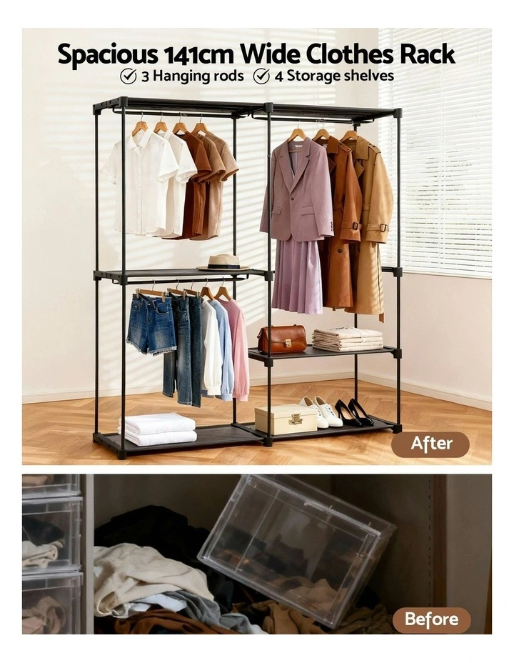 Wardrobe Clothes Rack Closet 181cm in Black image 6