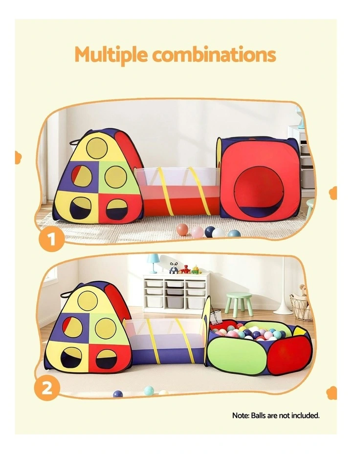 Playhouse Play Tent Pop Up Teepee Ball Pit Crawl Tunnel Basketball Hoop image 5