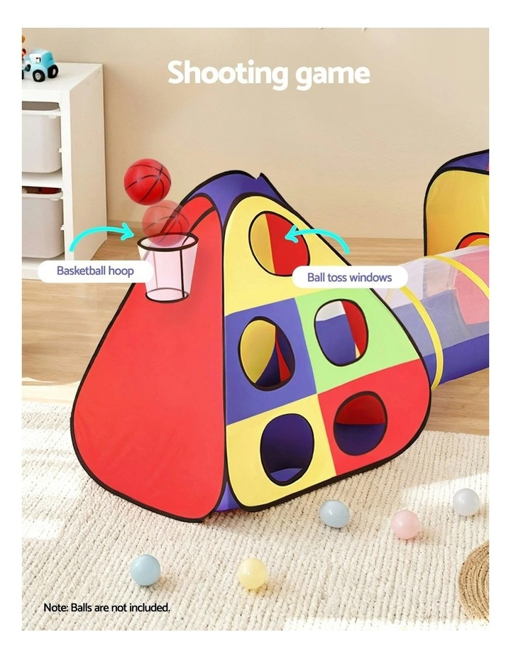 Playhouse Play Tent Pop Up Teepee Ball Pit Crawl Tunnel Basketball Hoop image 6