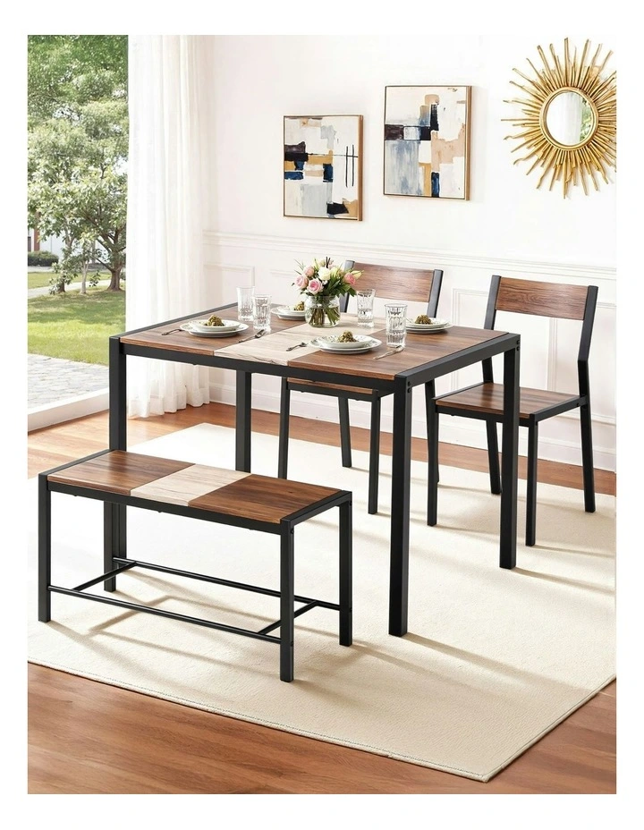 Artiss Dining Table and Chairs Set of 4 Bench Kitchen Furniture Rustic Brown image 3