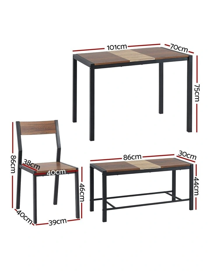 Artiss Dining Table and Chairs Set of 4 Bench Kitchen Furniture Rustic Brown image 4