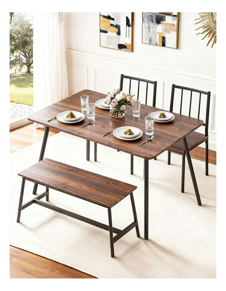 Artiss Dining Table and Chairs Set of 4 Bench Kitchen Furniture Rustic Brown image 3