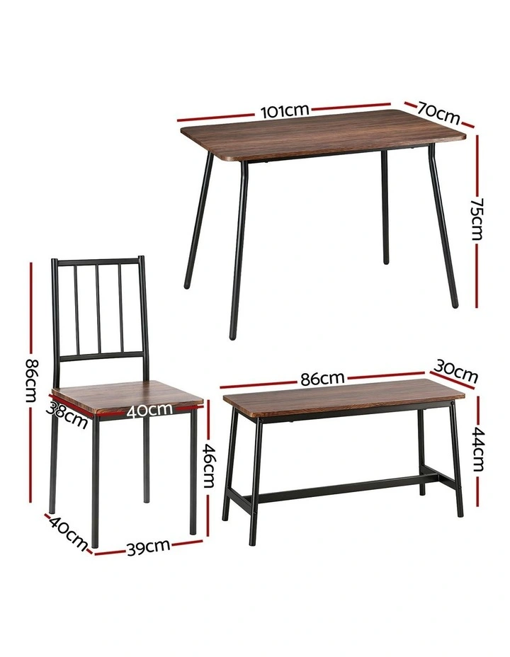 Artiss Dining Table and Chairs Set of 4 Bench Kitchen Furniture Rustic Brown image 4