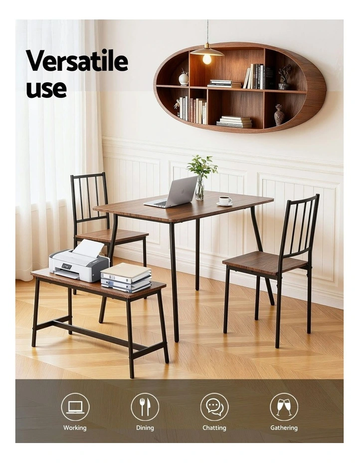 Artiss Dining Table and Chairs Set of 4 Bench Kitchen Furniture Rustic Brown image 6