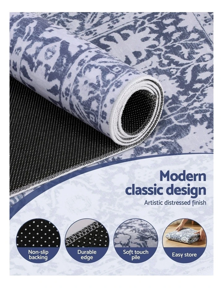 Hallway Runner Rug Soft Velvet Washable Modern Kitchen Mat 80x180cm in Blue image 5