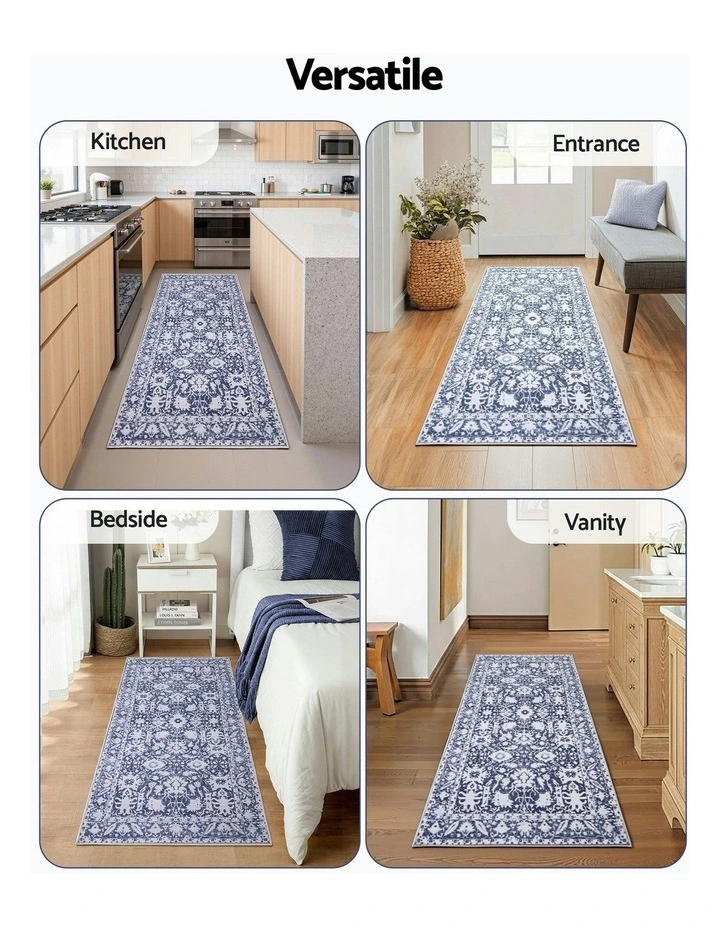 Hallway Runner Rug Soft Velvet Washable Modern Kitchen Mat 80x180cm in Blue image 7