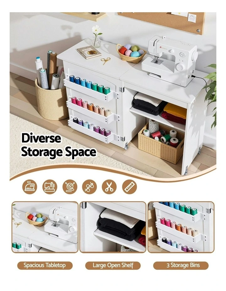 Folding Sewing Table in White image 6