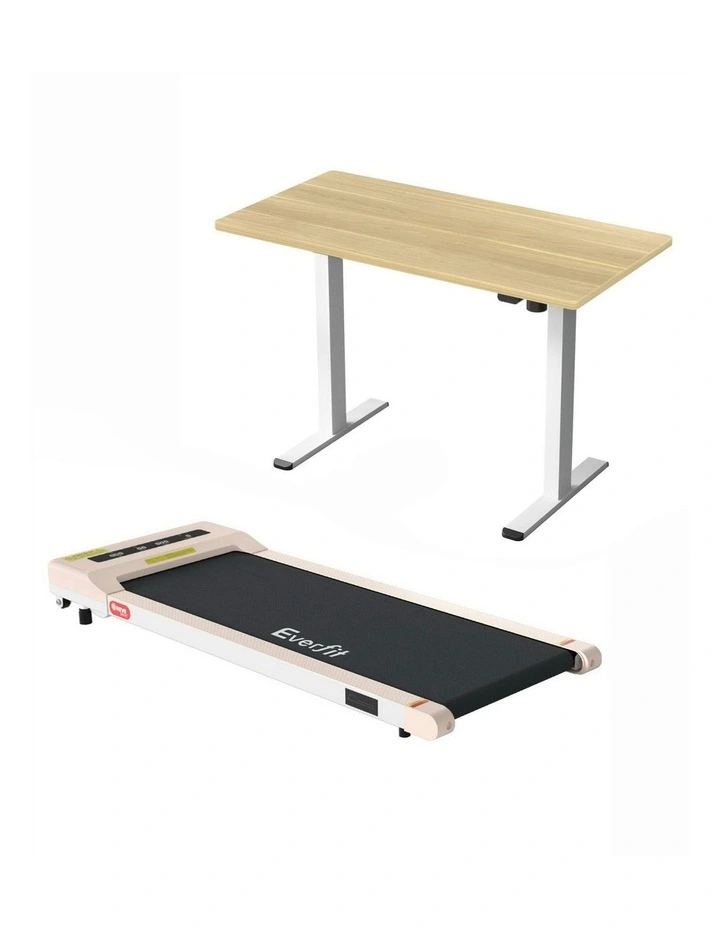 Electric Treadmill With 140cm Automatic Standing Desk Walking Pad 360mm in Beige image 1