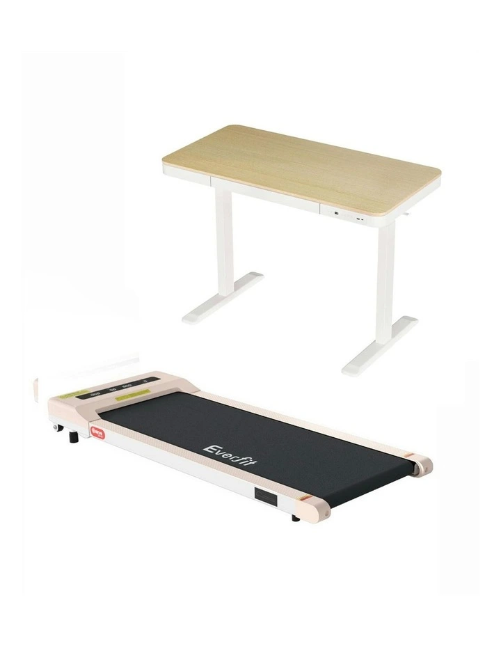 Electric Treadmill With 120cm Automatic Standing Desk Walking Pad 400mm in White/Oak image 1