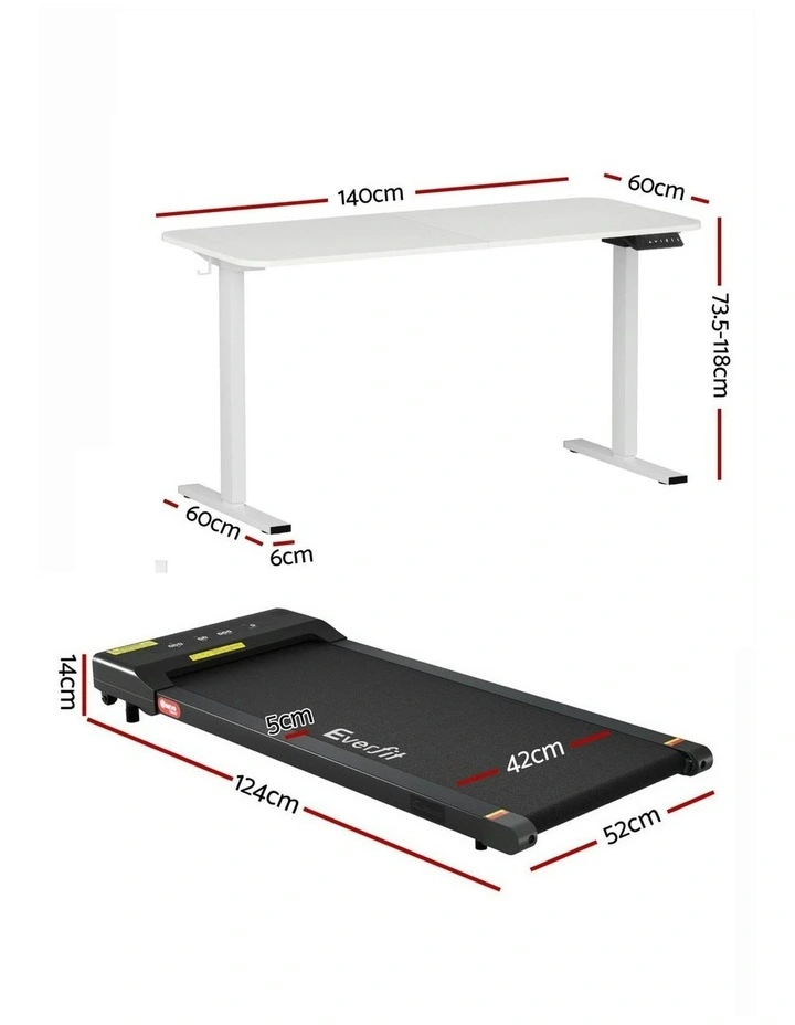 Electric Treadmill With 140cm Automatic Standing Desk Walking Pad 400mm in White image 4