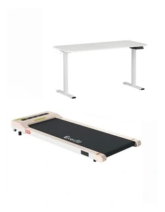 Electric Treadmill With 140cm Automatic Standing Desk Walking Pad 360mm in White