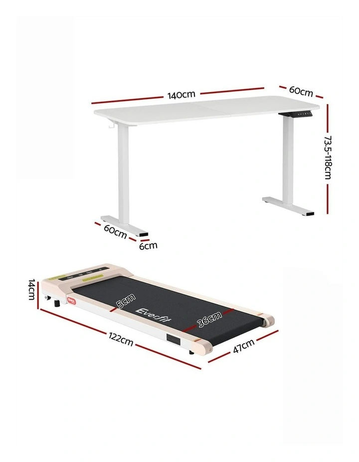Electric Treadmill With 140cm Automatic Standing Desk Walking Pad 360mm in White image 4