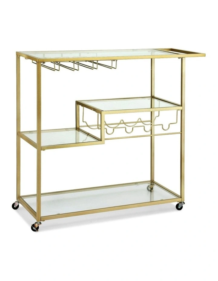 Bar Cart Drink Trolley Serving Cocktail Wine Rack Glass Holder 102cm in Gold image 1