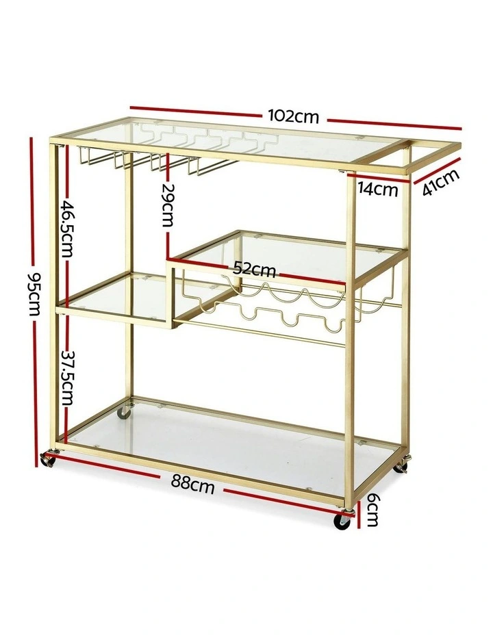Bar Cart Drink Trolley Serving Cocktail Wine Rack Glass Holder 102cm in Gold image 4