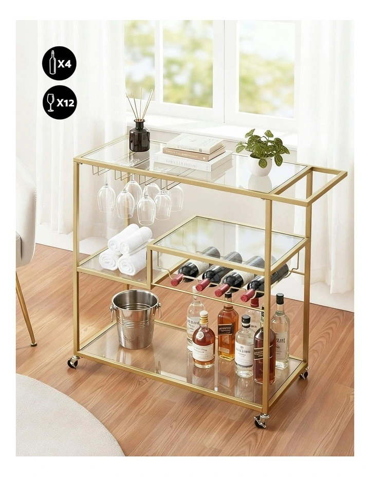 Bar Cart Drink Trolley Serving Cocktail Wine Rack Glass Holder 102cm in Gold image 5