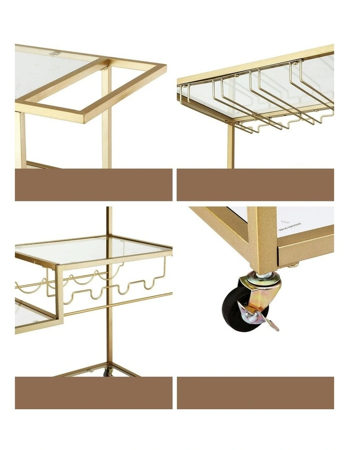 Bar Cart Drink Trolley Serving Cocktail Wine Rack Glass Holder 102cm in Gold image 7