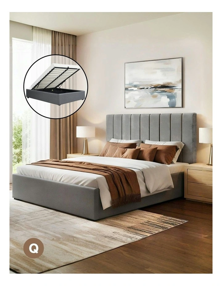 Queen Bed Frame in Grey Velvet image 3