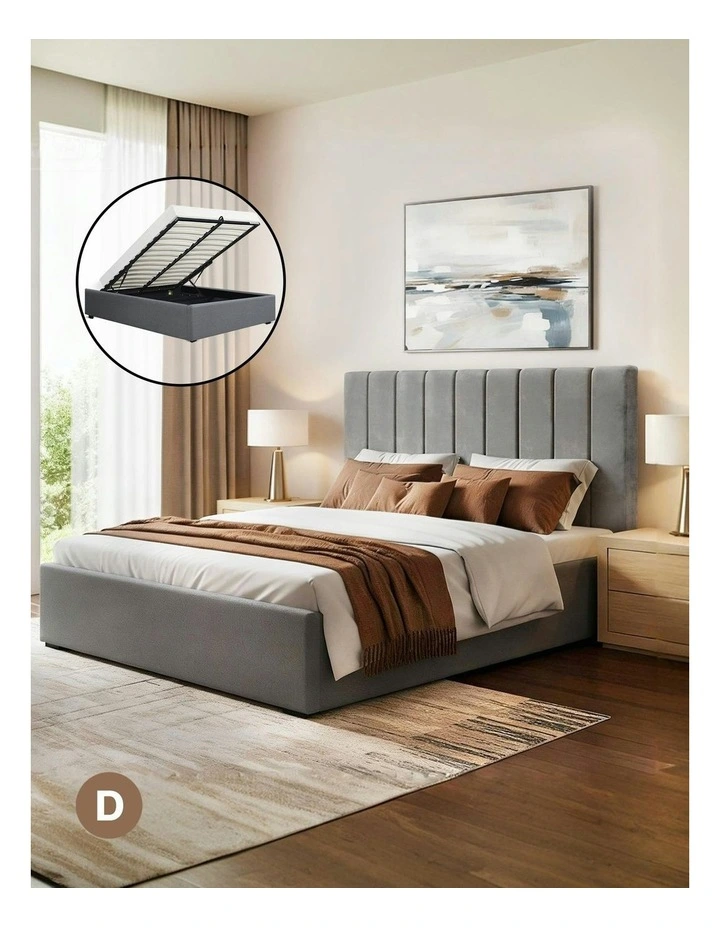 Double Bed Frame in Grey Velvet image 3