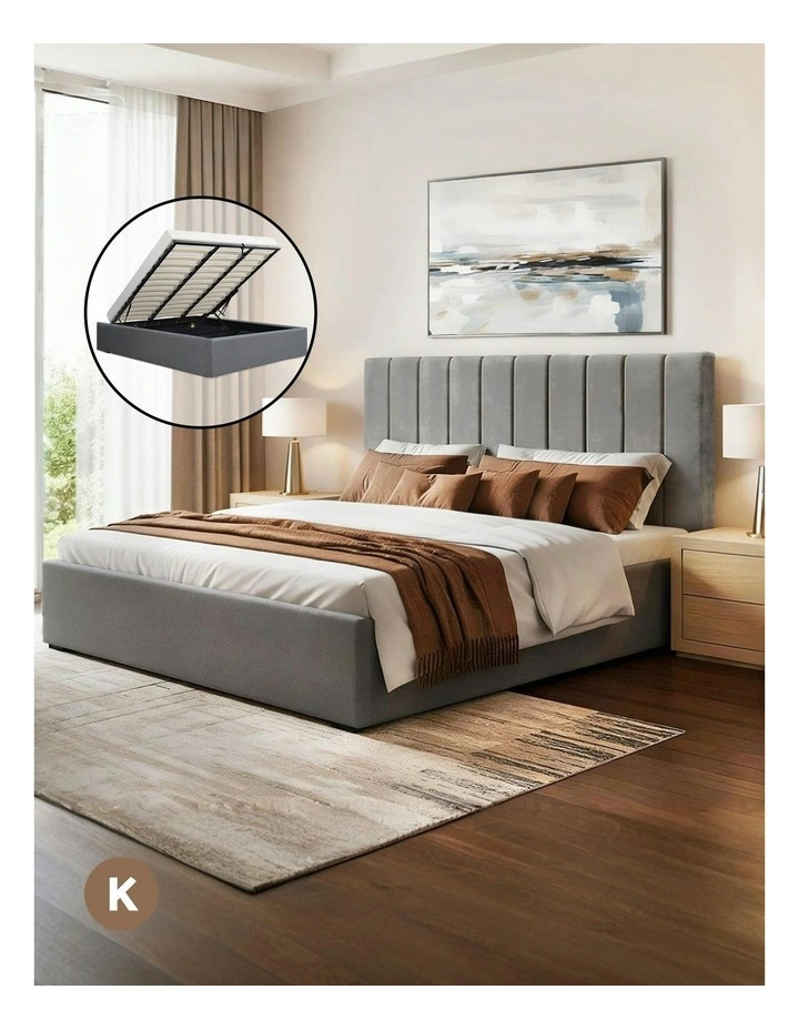 King Bed Frame with Storage in Grey image 3