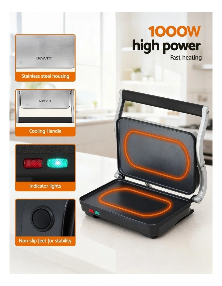 3 in 1 Sandwich Maker Steak Press Grill 1000W in Black image 6